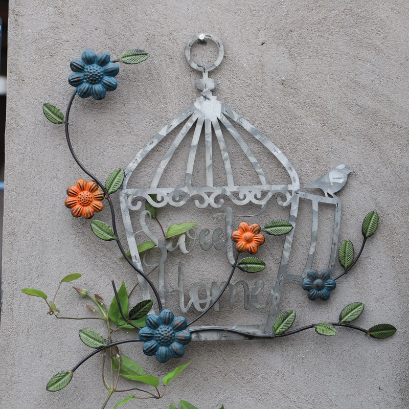 Iron art color iron wall hanging flowers leaf bird cage decoration painting wall mural decoration garden courtyard miscellaneous goods