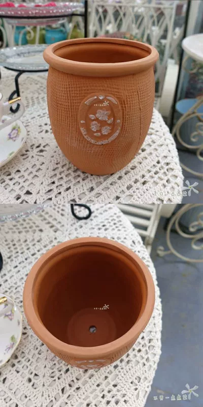 Bình gốm đỏ kiểu châu Âu cũ tròn màu trắng Bình gốm Bình gốm đỏ bát nhỏ thoáng khí - Vase / Bồn hoa & Kệ