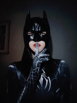 Batman mask and hood handsome man wearing full face Halloween cosplay emotional photo props