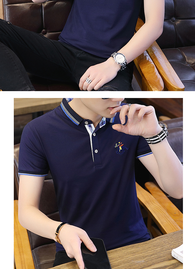 Mùa hè 2019 mới nam ngắn tay áo thun ve áo polo áo xuồng thương hiệu xu hướng quần áo nam nửa áo - Polo áo nam