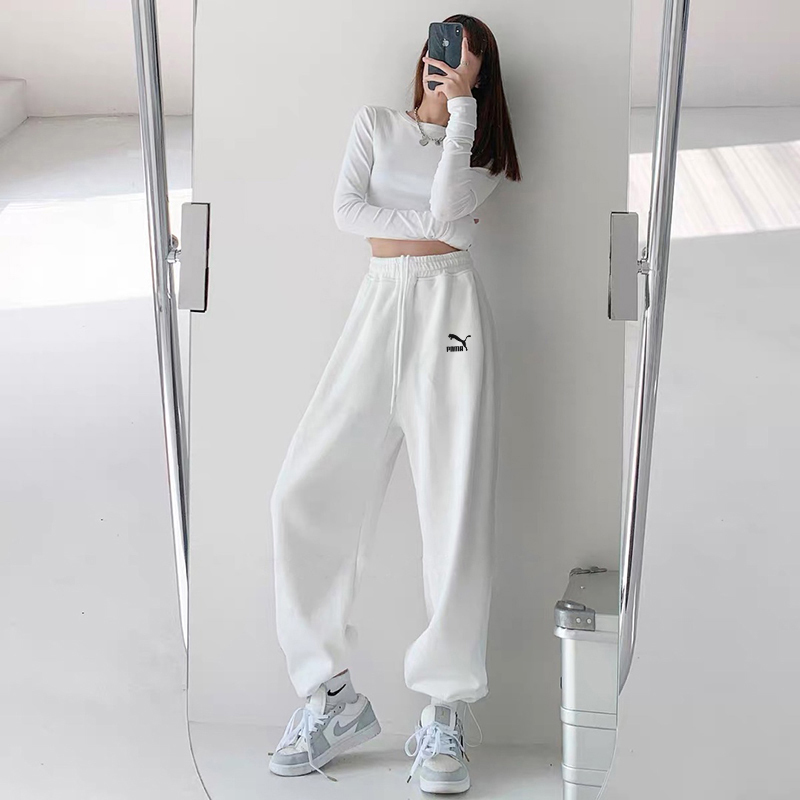 2026 Autumn Women's Jogger Sweatpants White Straight-Leg Pants Loose Cotton Casual Pants Dance Slimming Pants