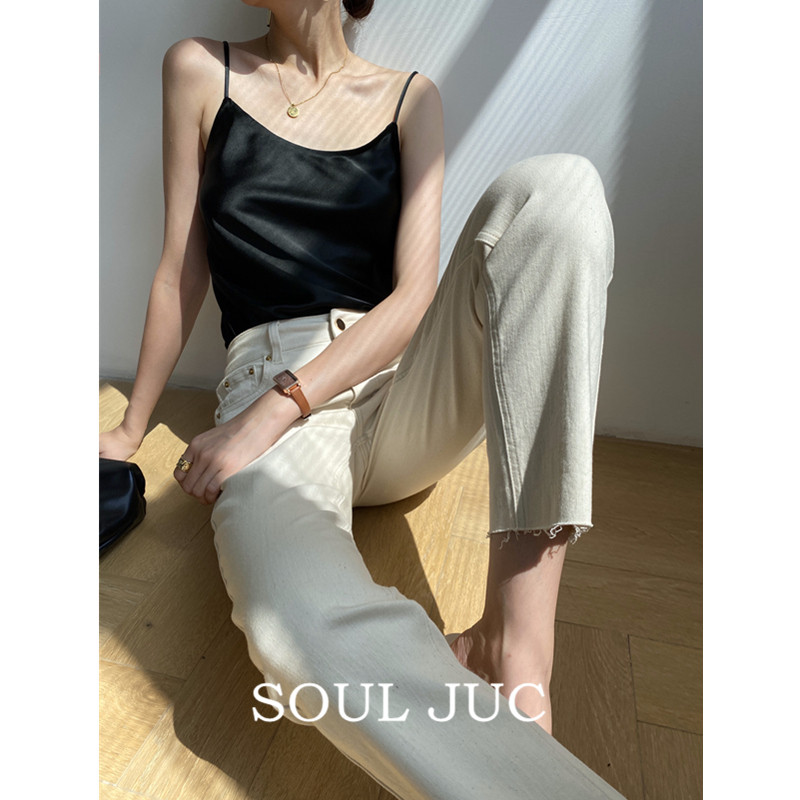 SOUL JUC Jeans Women's High Waist Slim Fit Thin Foot Ninth Pants Straight Light Color