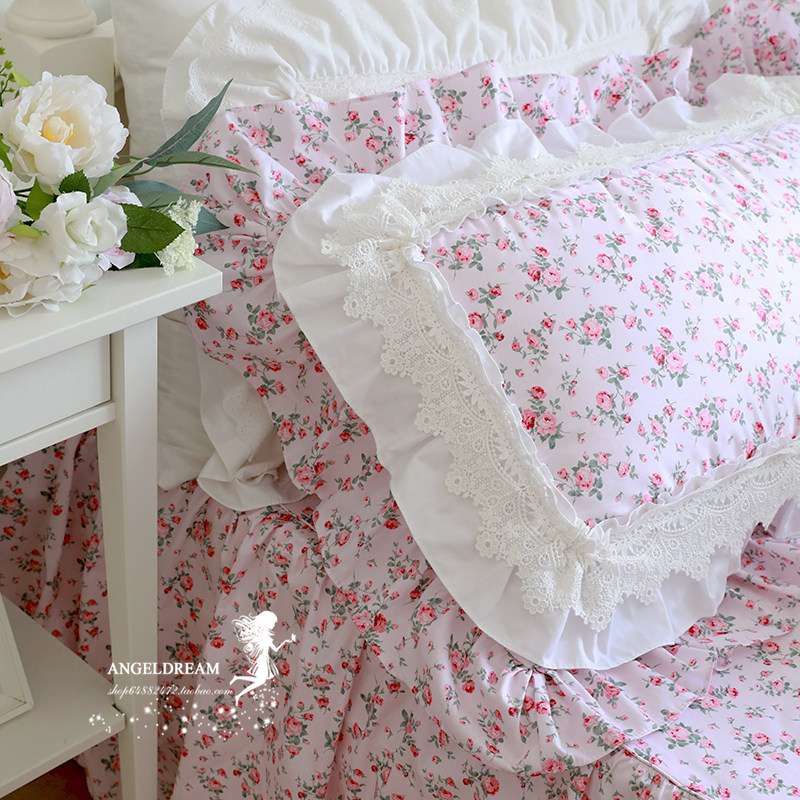 Imported European, American and Korean versions of TSMXGZJF princess cotton small floral pastoral bedding cotton bed skirt four-piece set