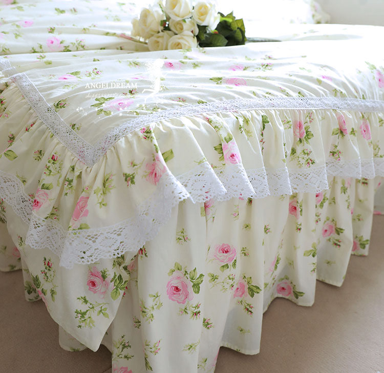Imported European and American TSMXGZJF Korean version of the field Princess 2021 crushed lotus leaf lace bedside bedside bedding All cotton four pieces