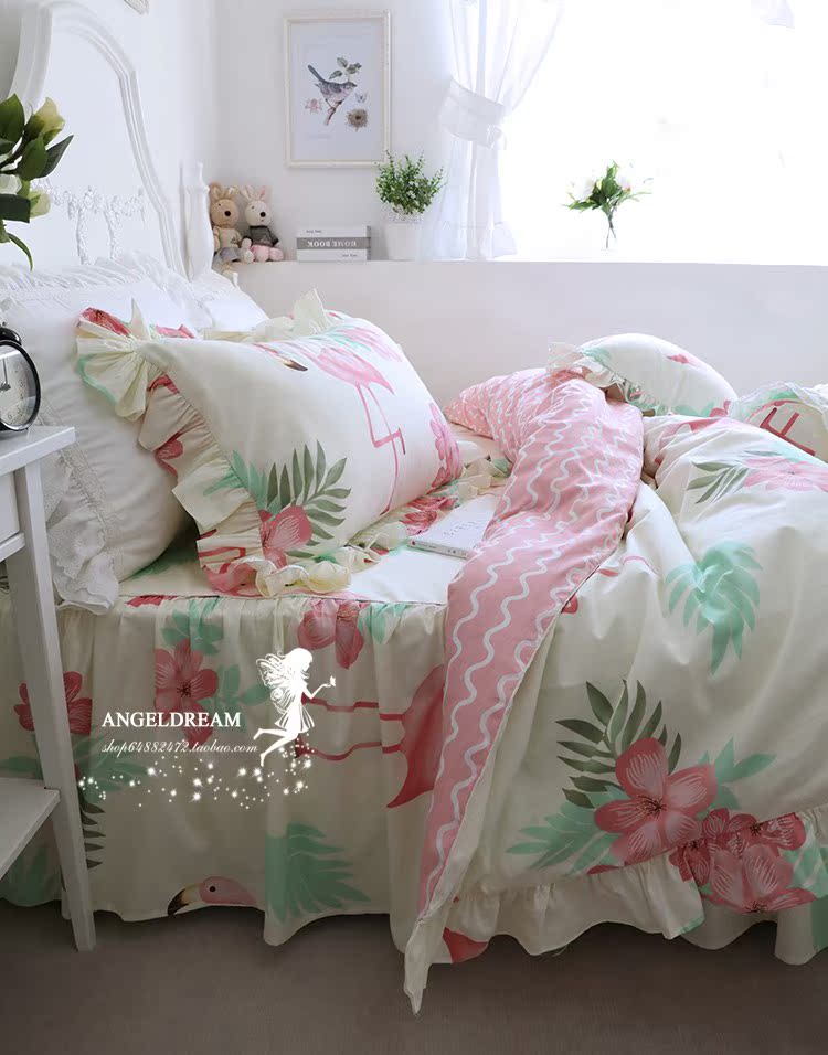 Hoa Kỳ và Châu Âu! * Cháy Bird cột mục vụ váy ngủ flounced thiết kế nghề giường ngủ ở một gia đình bốn - Bộ đồ giường bốn mảnh bộ ga trải giường everon