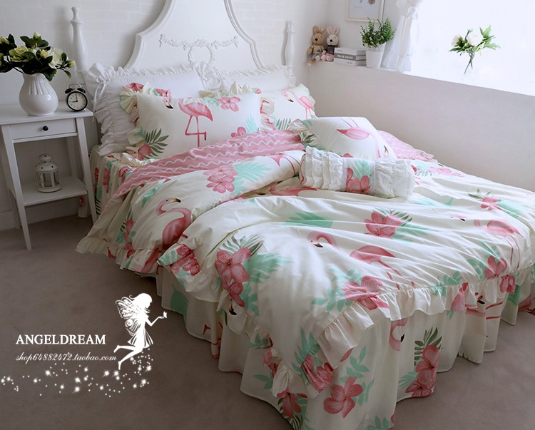 Hoa Kỳ và Châu Âu! * Cháy Bird cột mục vụ váy ngủ flounced thiết kế nghề giường ngủ ở một gia đình bốn - Bộ đồ giường bốn mảnh bộ ga trải giường everon
