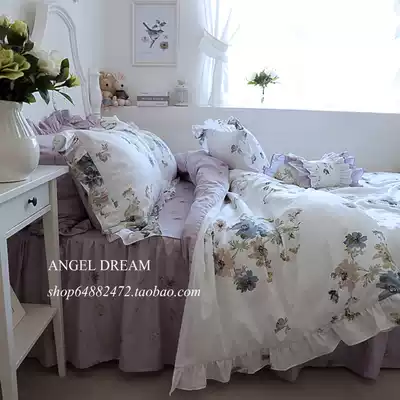 Imported European and American Korean style 4 season Princess European garden ruffle cotton bedding cotton dress four-piece set