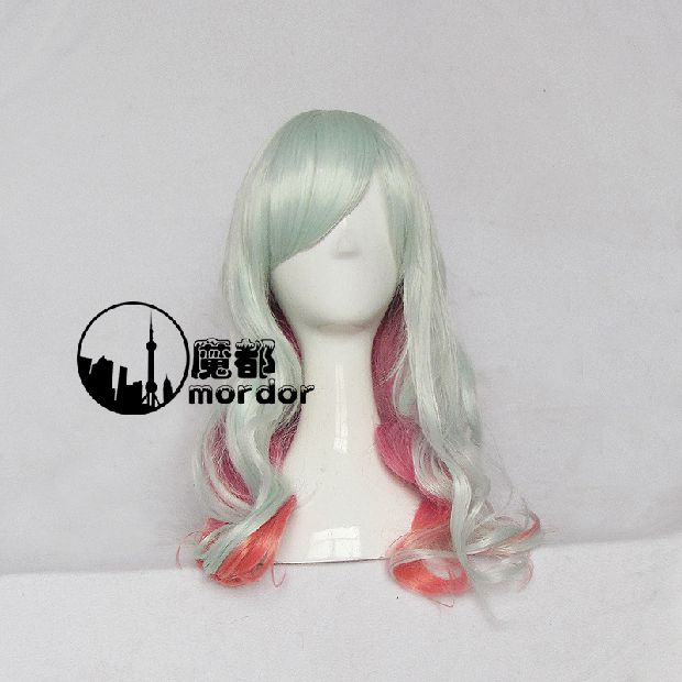 Cosplay tóc giả dài 50 cm tóc màu xanh nhạt màu hồng pha trộn màu xoăn cuộn - Cosplay cosplay game