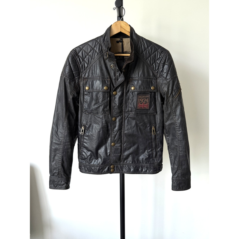 Belstaff Men's Racemaster Vintage Oil Wax Fabric Slim Fit Short Pocket Hunting Jacket Cycling Coat Belstaff Men's Racemaster Vintage Oil Wax Fabric Slim Fit Short Pocket Hunting Jacket Cycling Coat