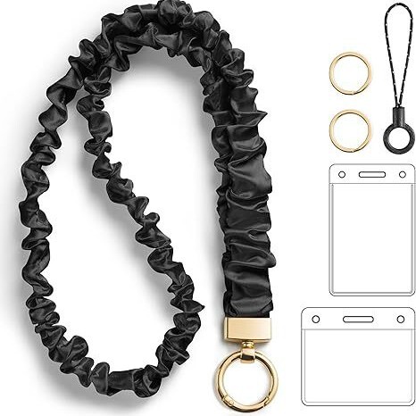 Amazon Elastic Scrunchie Pleated Multifunctional Lanyard Long Strap for Id Card, Work Badge, Keychain, Light Luxury Style Amazon Elastic Scrunchie Pleated Multifunctional Lanyard Long Strap for Id Card, Work Badge, Keychain, Light Luxury Style