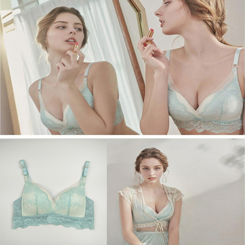 Korean bra Beauty back 2019 breathable triangle cup bra small chest gather up top sexy lace underwear