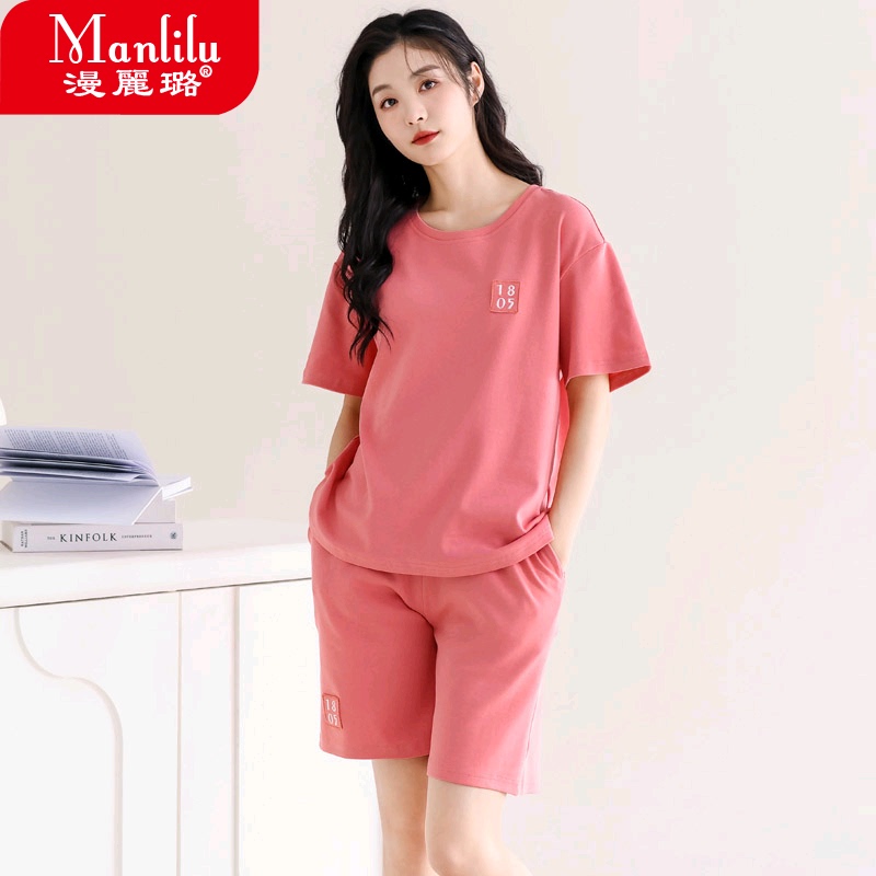 Can Be Worn Outside, Women's Summer Pure Cotton Short-Sleeved Shorts Set, Girls' Summer Outing Sports Lycra Cotton Home Clothes