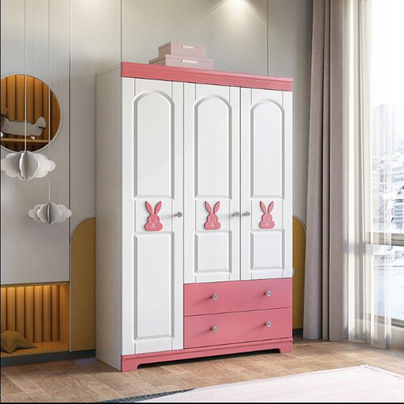 Wardrobe big small family style closet flat open door cartoon wardrobe minimalist modern economy type Real wood Mediterranean closet