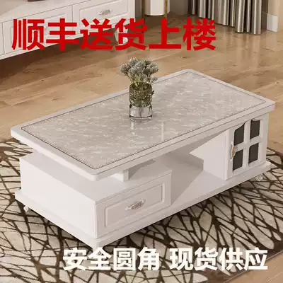 Round corner simple modern fashion living room small tea table large and small apartment simple rectangular tempered glass coffee table European style