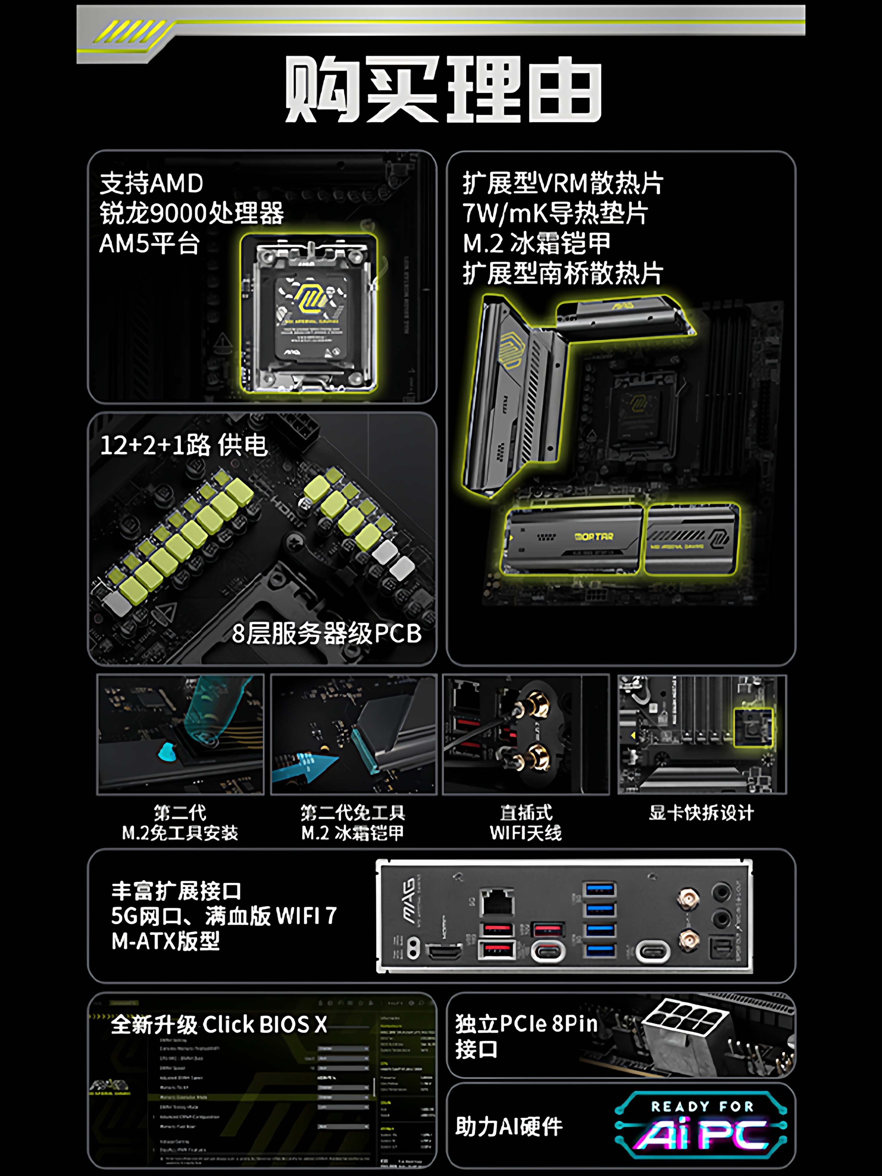 Msi/Msi Official Mag B850M Mortar Wifi Desktop Computer Complete New Motherboard Set