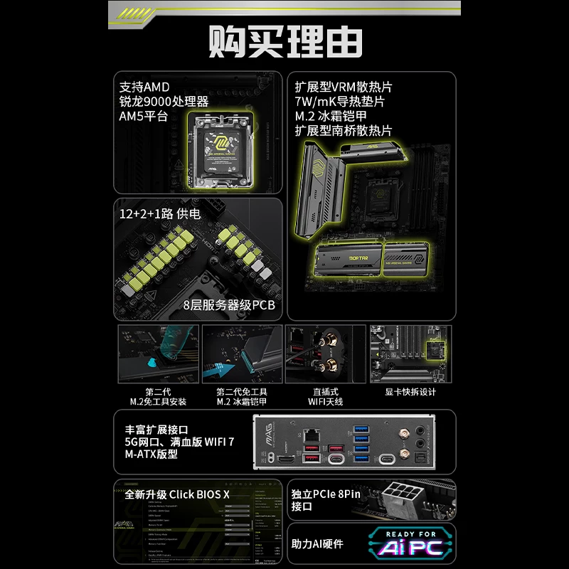 MSI/ Официальный MAG B850M MORTAR WIFI настольный компьютер полный новый набор материнской платы