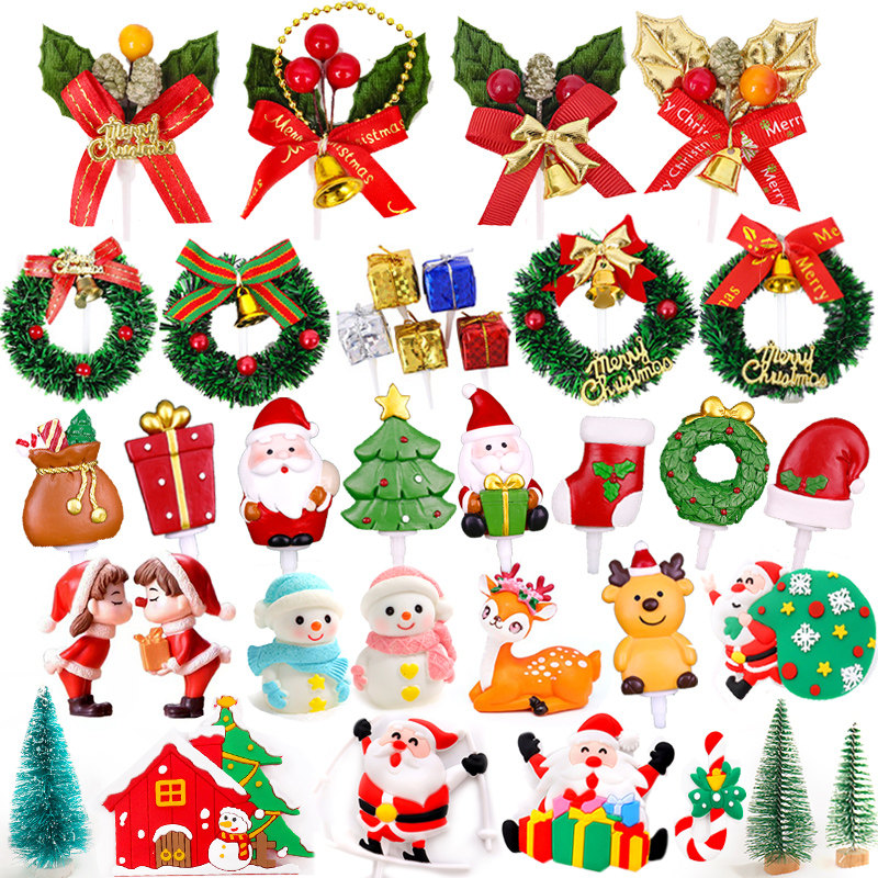 Christmas cake decoration plug-in Santa ornaments elk gift snowman grass circle tree decoration dessert card