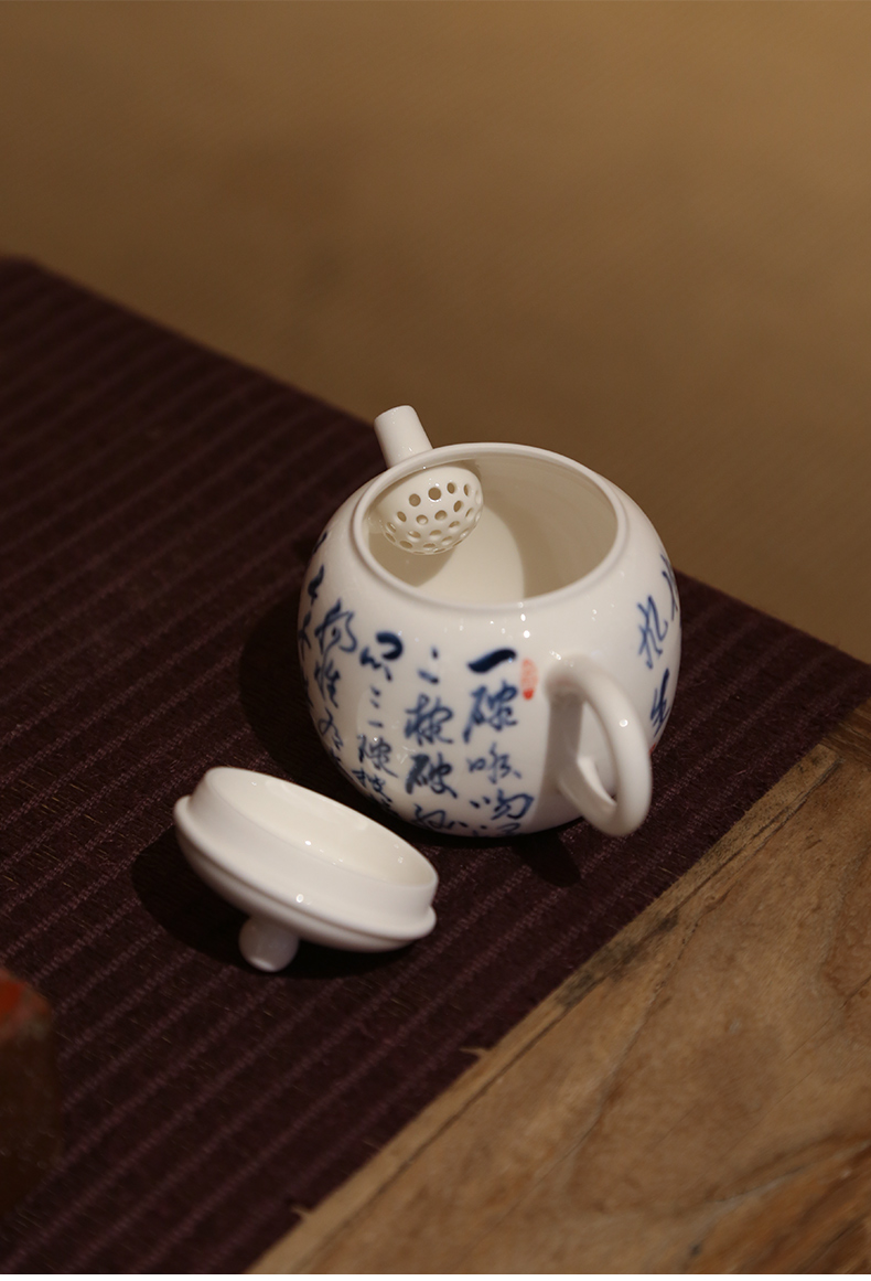 In true up jingdezhen hand - made verse girder pot of tea cups ceramic POTS tureen household small kung fu tea set