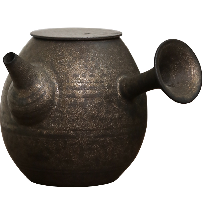 Undressed ore metal glaze Japanese coarse pottery pot teapot side lasts a pot of ceramic kung fu tea set household teapot trumpet
