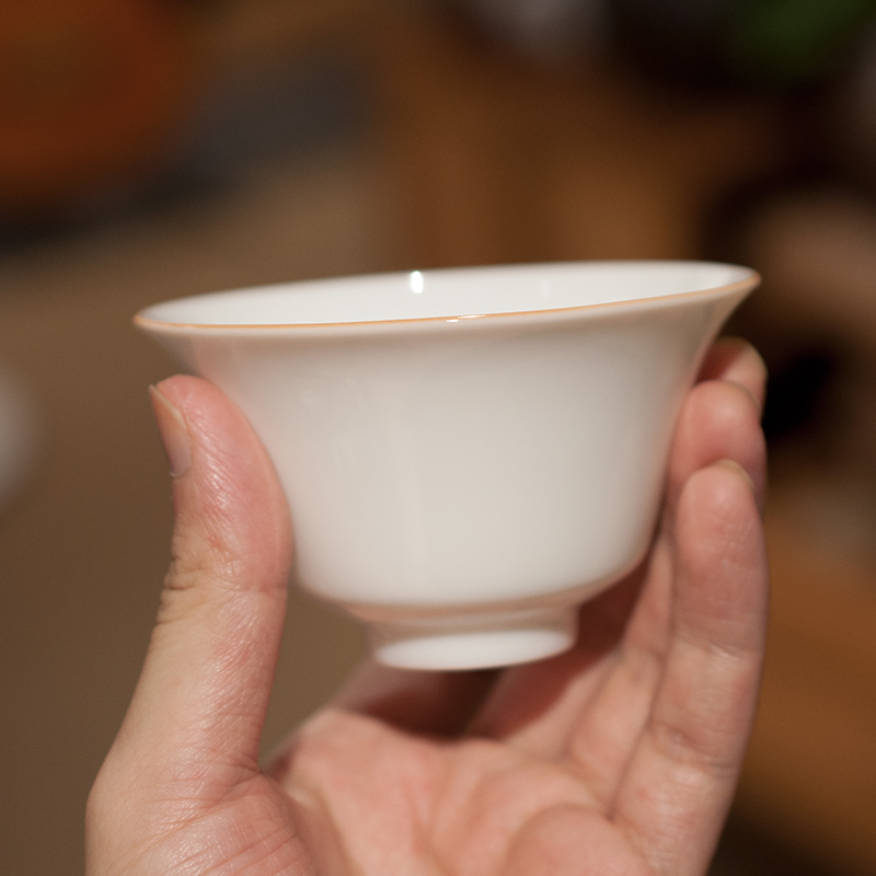 Dehua white porcelain only three tureen single kung fu tea tea bowl of small cups to ceramic cup lid