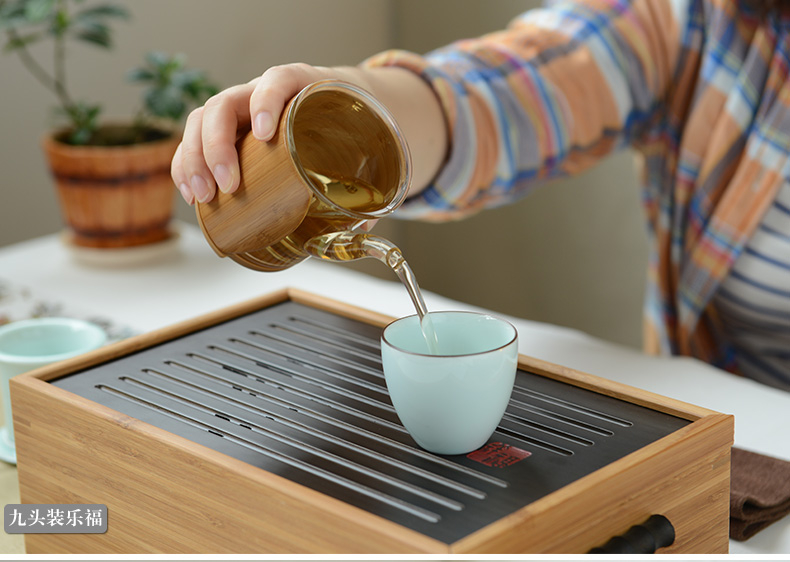 Auspicious blessing, glass tea set bamboo tea tray was portable kung fu tea set of a complete set of is suing ceramic gift set travel home