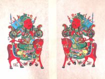 Wuqiang woodblock handmade New Year pictures horseback riding door god Guan Gong gift collection intangible cultural heritage single size 42 × 65 cm