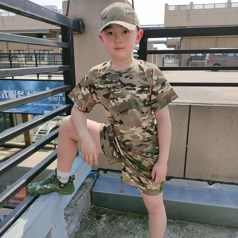 Children's camouflares Summer speed dry round collar short sleeve T-shirt shorts student military training physical wear summer camp suit