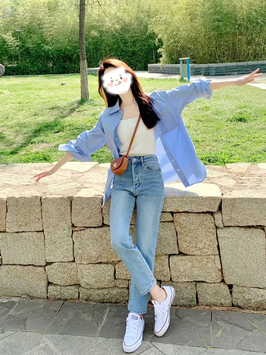 <!--纳米超薄款冰丝直筒牛仔裤女2024年夏季高腰小个子显瘦浅色烟管裤-->