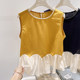 2026 ຮູບແບບໃຫມ່ຂອງເກົາຫຼີ Slim Round Neck Beaded Hem Doll Spliced Sleeveless Top Women Summer Style Thin