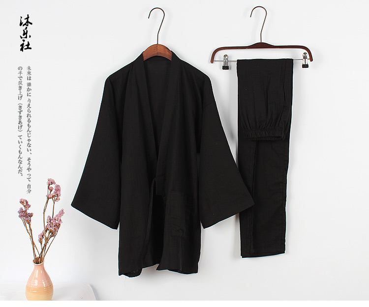 Đầu mùa thu kimono Nhật Bản cotton nam gạc hai lớp đồ ngủ lỏng đặt tại nhà rất phẳng quần ngủ nam dài
