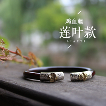  Su Yi authentic Tibetan natural wild chicken blood vine bracelet for men and women lotus leaf 925 silver jewelry couple wooden bracelet