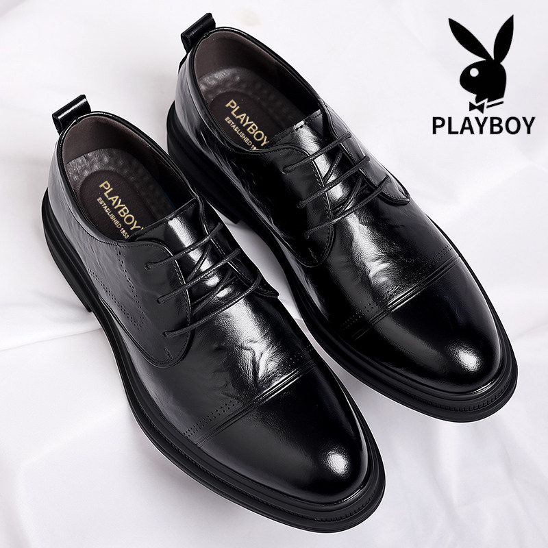 プレイボーイ メンズ カジュアル レザーシューズ、本革、通気性、ビジネス フォーマル ダービーシューズ、メンズ 身長アップ 新郎用ウェディングシューズ