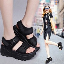 Flower summer sandals childrens Korean version of velcro black student flat bottom new thick bottom beach