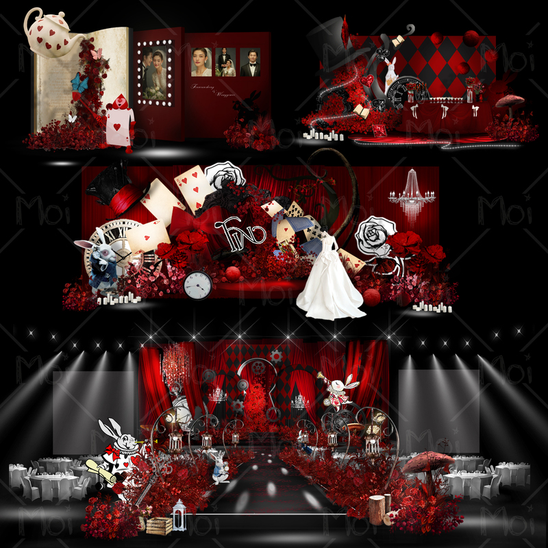 Black and Red Alice Wedding Illustration Poker Card Clock Element Design Material Psd Layered Material