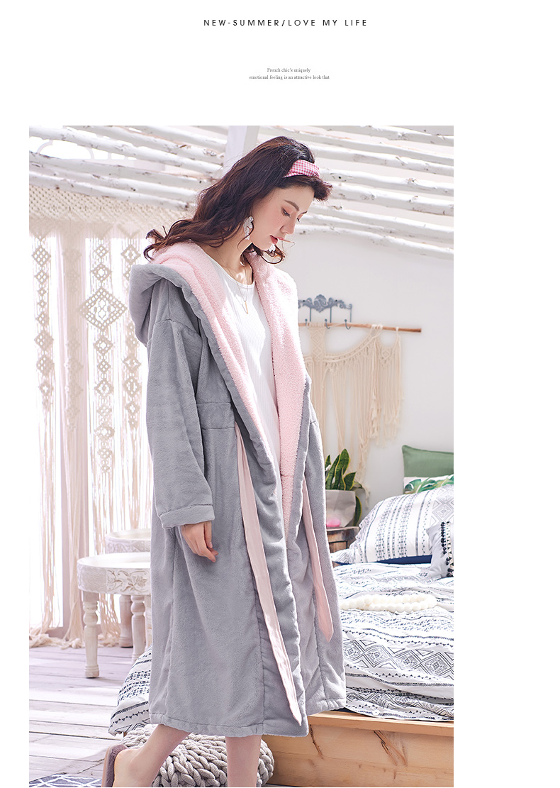 Mùa đông nhung san hô đồ ngủ phụ nữ mặc thời trang đơn giản dày ấm áp áo choàng flannel áo choàng dài đoạn bộ ngủ pijama
