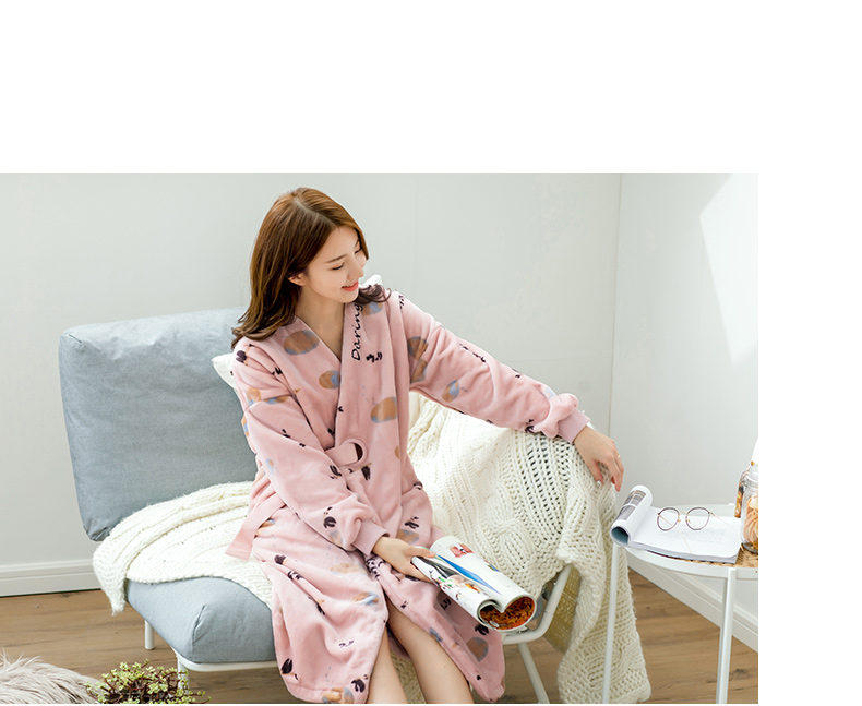 Ác mộng mùa thu và mùa đông san hô nhung đồ ngủ của phụ nữ thời trang áo len dày áo choàng nhà phục vụ mùa đông phụ nữ áo choàng dài tay bộ đồ ngủ nữ
