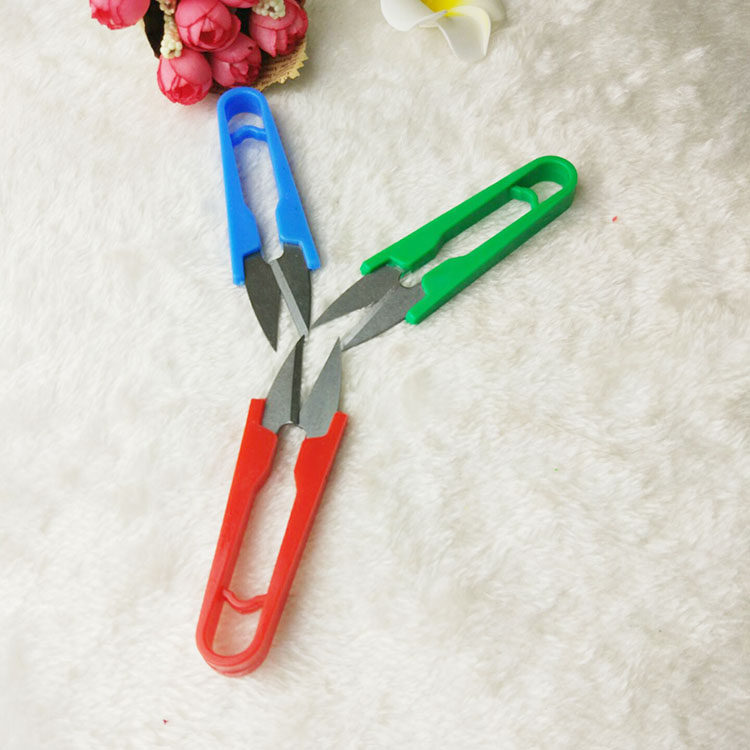 Plastic Handle Fishing Line Scissors Stainless Steel Small Scissors Home Small Clippers Portable U Type Fishing Accessories Gear Supplies