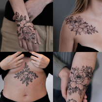  8 dark black sketches flower arm tattoo stickers waterproof female long-lasting sexy chest elegant flower personality ins wind