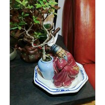 Chinese style ceramic flowing water ornament historical figure Li Bai drunk public rockery bonsai water-absorbing stone home decoration