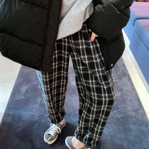 Pregnant women bottoming pants nine-point spring and autumn thin wear trousers fashion straight Plaid wide leg pants wool wool pants