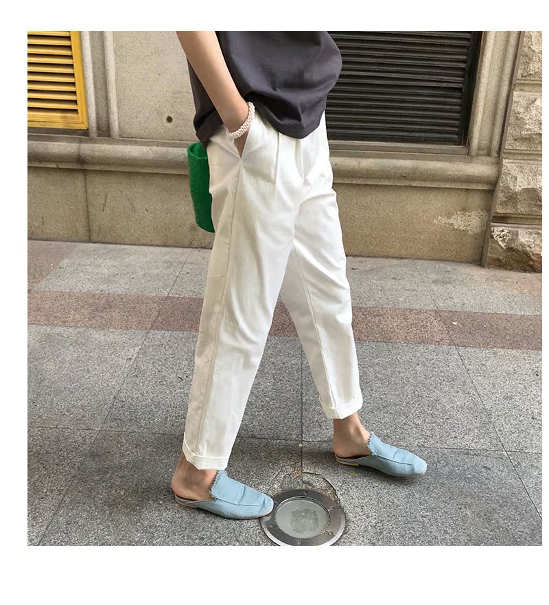 Quần bà bầu mùa xuân và mùa hè mỏng mặc thời trang trắng đen cotton và vải lanh Quần bà bầu mùa hè quần ống rộng quần đáy quần - Phụ nữ mang thai quần / quần bụng quần bầu ngắn