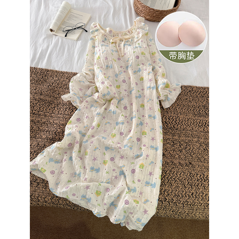 Sweet Girl's Nightgown with Breast Pads, Autum Long-Sleeved 26 New Style Cloud Cotton Princess Style Cute Student Pajamas Loose Sweet Girl's Nightgown with Breast Pads, Autum Long-Sleeved 26 New Style Cloud Cotton Princess Style Cute Student Pajamas Loose