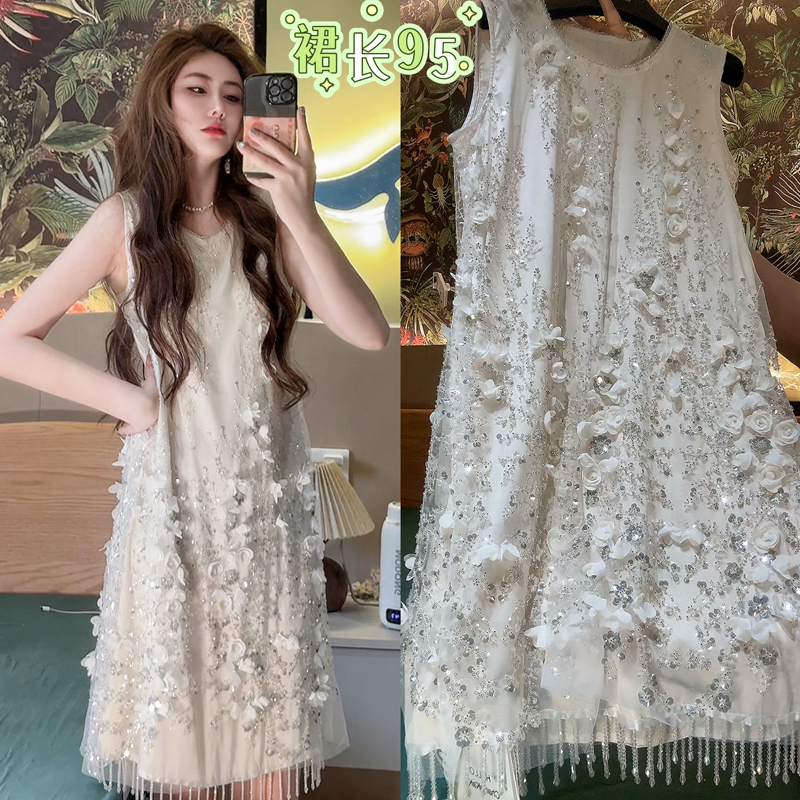 [Spring Mist Yarn] 62203 Large Size Sequin Heavy Industry Light Luxury Fashion 2025 New French Summer Tank Top