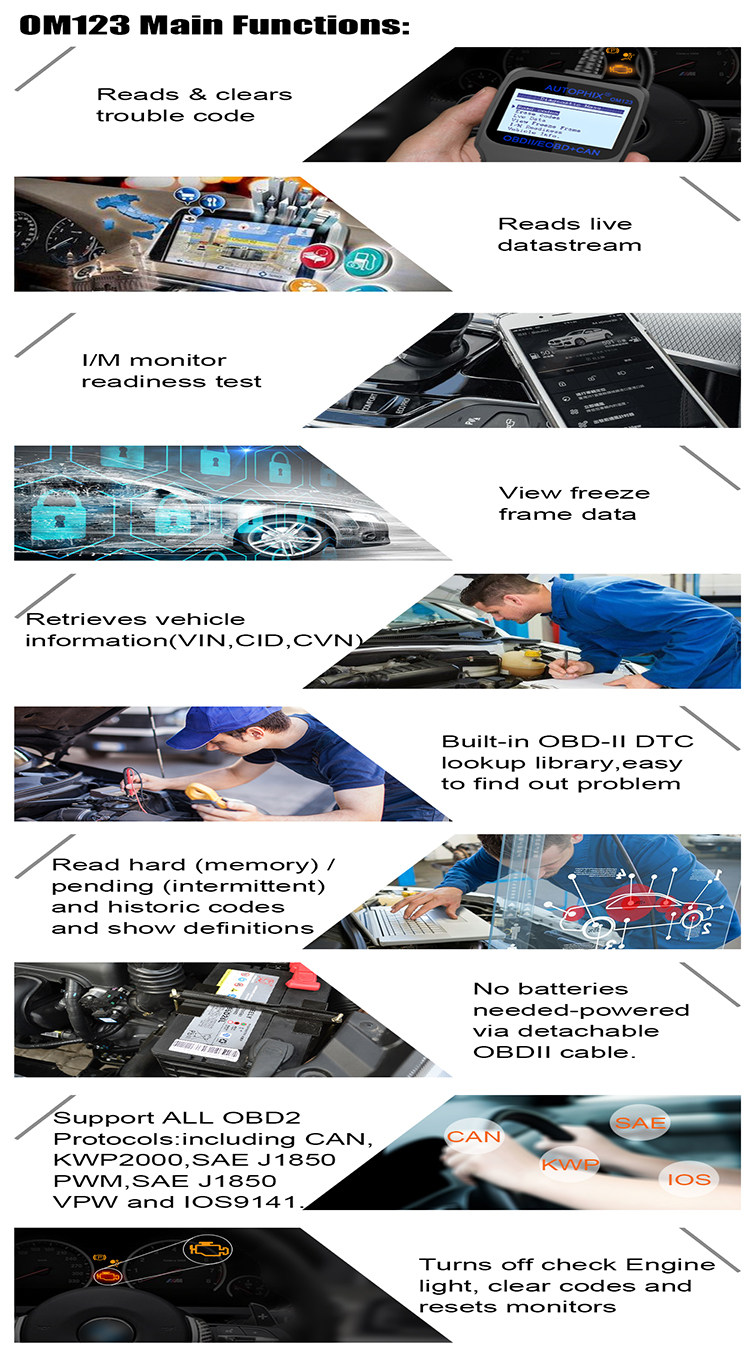 Om123 Car Fault Light Diagnosis Detection Decoder Universal Obd2 Computer Engine Fault Code Scavenger