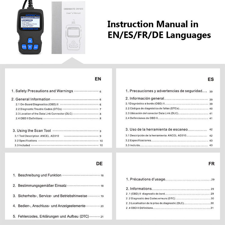Om123 Car Fault Light Diagnosis Detection Decoder Universal Obd2 Computer Engine Fault Code Scavenger