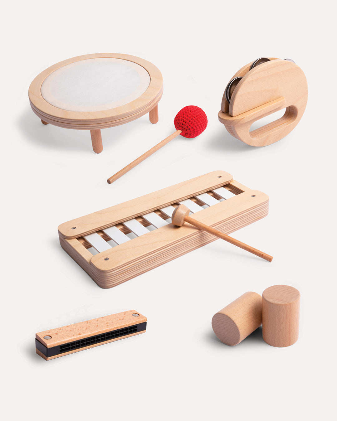 Montikids early childhood musical instrument suit (drum harmonica chime hand drum sound cylinder) -Taobao