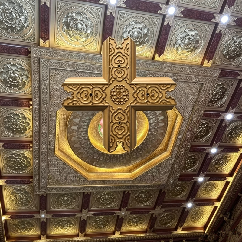 Aluminum Alloy Ceiling Accessories, Ancient Building Honeycomb Panels, Corner Carved Components, Antique-Style Cross-Shaped Swallowtail Temple Ceiling Decorations