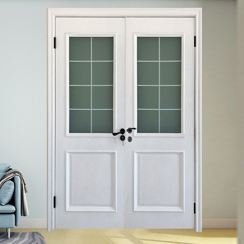 Solid wood baking lacquered glass door for open door cloister room Room Kitchen Balcony Bathroom double door solid wood composite door