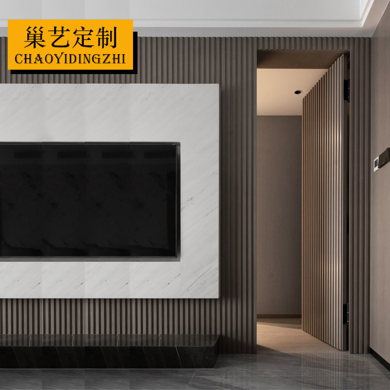 Invisible door room bedroom solid wood grille door TV background wall custom-made partition secret door grille wall panel customization