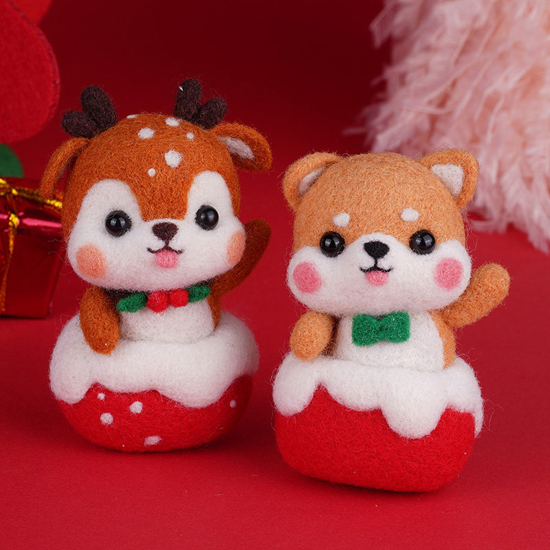 2022 New Year Awake Lion Wool Felt Goat Felt Handmade Diy Doll Pendant Poke Embroidered Stitch Material Bag